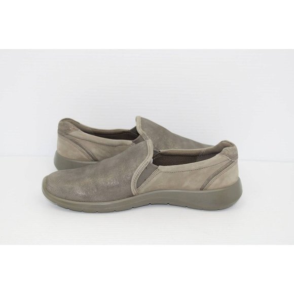 Ecco Soft 5 Slip On Shoes Women's 40 Gray Metallic Leather Cushioned Round Toe - Picture 7 of 14